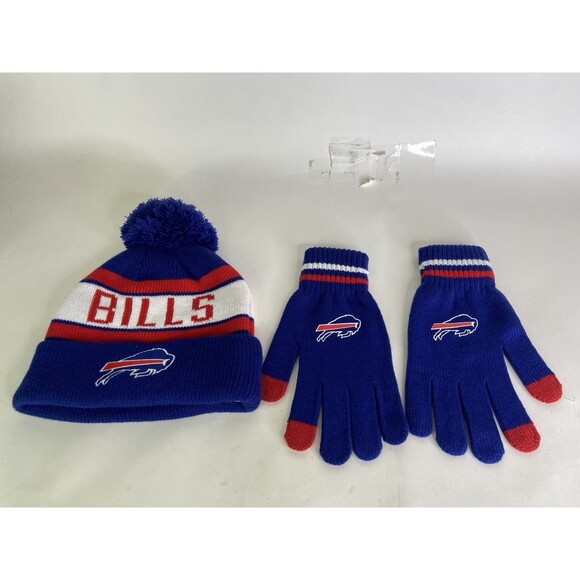 Buffalo Bills NFL Ultra Game Winter Pom Beanie Knit Hat with Gloves Set NEW - Picture 1 of 7